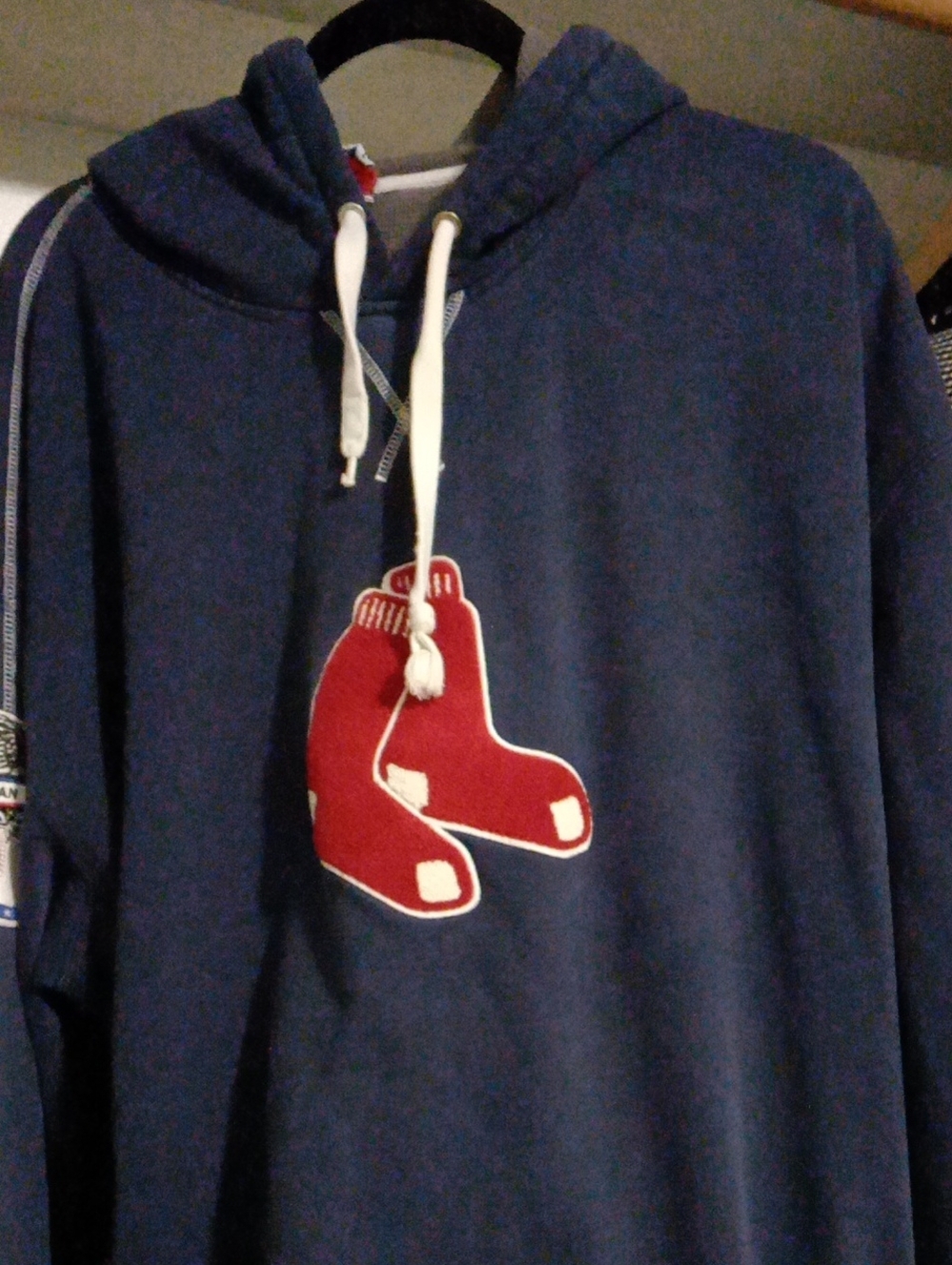 Navy Hoodie with Red Sock Applique